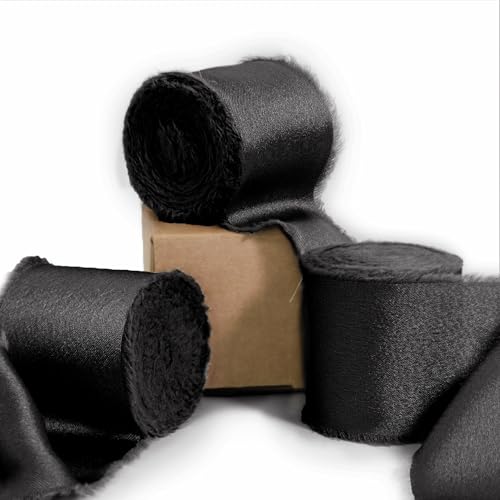 Ligtmor Geschenkband Satinband 3,8cm x 13,5m chiffonband Schleifenband Stoffband Hochzeit Seidenband - Schwarz von Ligtmor