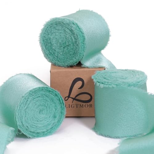 Ligtmor Geschenkband silk ribbon Satinband 3,8cm x 13,5m chiffonband Schleifenband Stoffband Hochzeit Seidenband - Blau grün von Ligtmor