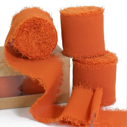 Ligtmor chiffonband 3,8 cm x 19,2 m Handbuch Schleifenband Geschenkband silk ribbon organzaband Stoffband Hochzeit Seidenband - Orange von Ligtmor