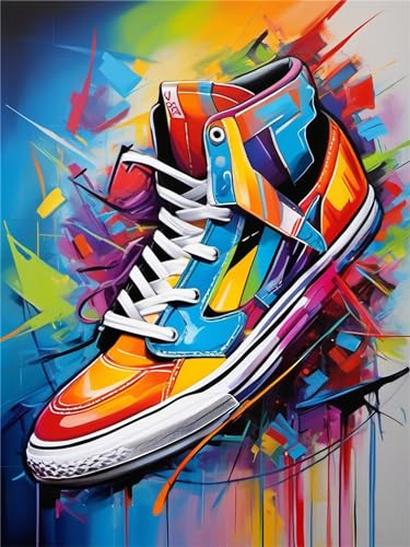 Diamond Painting Erwachsene, Graffiti-Schuhe 5D Malen Nach Zahlen Erwachsene Diamant Painting Bilder Kinder, Mosaik Bastelset Kinder Diamond Painting Weihnachten für Geschenk Home Dekor(45x60cm)-5C von Lihogbo