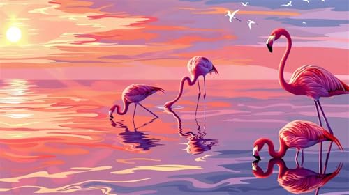 Malen Nach Zahlen, Malen Nach Zahlen Flamingo Paint by Numbers, DIY Landschaft mit Pinseln und Acrylfarben Handgemalt Ölgemälde Leinwand für Weihnachten Geschenke, Wanddeko, Ohne Rahmen (160x90cm) von Lihogbo