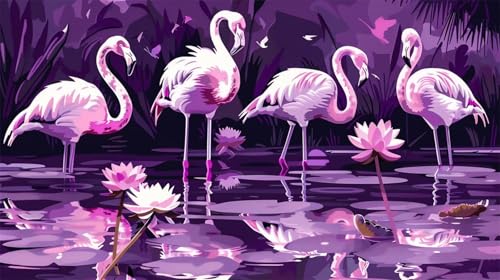 Malen nach Zahlen Erwachsene Flamingo, DIY Set Erwachsene Malen nach Zahlen Tier, 160x90cm DIY Handgemalt Ölgemälde Kit für Anfänger und Erwachsene mit 3-Pinseln und Acrylfarbe, Geschenk für Freunde von Lihogbo
