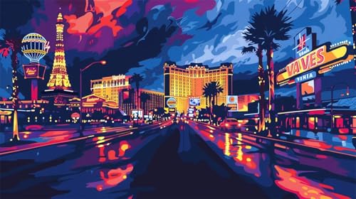 Malen nach Zahlen Erwachsene Las Vegas, DIY Set Erwachsene Malen nach Zahlen Landschaft, 70x40cm DIY Handgemalt Ölgemälde Kit für Anfänger Erwachsene mit 3-Pinseln und Acrylfarbe, Geschenk für Freunde von Lihogbo