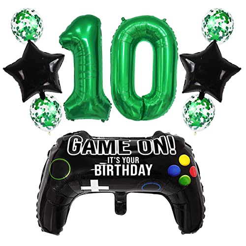 Liitata Videospiel 10. Geburtstag Deko Jungen Gamer Geburtstag Party Deko Zahl 10 Folienballon Grün Großes Gamecontroller Luftballon Stern Ballon für Kinder Junge Geburtstag Motto Party Deko von Liitata