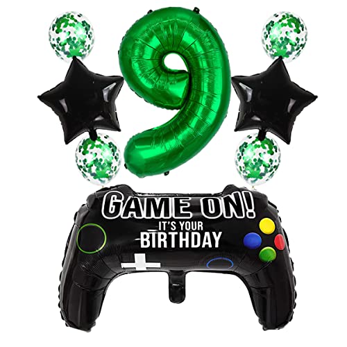 Liitata Videospiel 9. Geburtstag Deko Jungen Gamer Geburtstag Party Deko Zahl 9 Folienballon Grün Großes Gamecontroller Luftballon Stern Ballon für Kinder Junge Geburtstag Motto Party Deko von Liitata