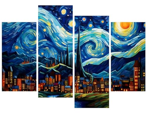 4 Stück Diamond Painting Set für Erwachsene, 5D sternenklare Nacht Diamant Painting Bilder Erwachsene, Full Drill 5D DIY Van Gogh Diamond Painting Runde Steine 4er für Geschenk Wanddeko 120x80cm Z-3 von Lijahoo