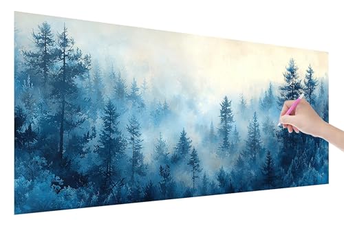 Diamond Painting Blau, 5D DIY Diamant Painting Bilder Wald 250x100cm, Diamant Malerei Cross Stitch Stickerei Erwachsene Groß XXL, Basteln Erwachsene Set für Geschenke und Wand Deko Wohnzimmer, Q-32 von Lijahoo