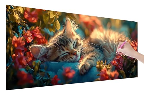 Diamond Painting Blume, 5D DIY Diamant Painting Bilder Katze 200x80cm, Diamant Malerei Cross Stitch Stickerei Erwachsene Groß XXL, Basteln Erwachsene Set für Geschenke und Wand Deko Wohnzimmer, O-53 von Lijahoo