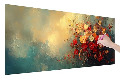 Diamond Painting Blume, 5D DIY Diamant Painting Bilder Retro 100x40cm, Diamant Malerei Cross Stitch Stickerei Erwachsene Groß XXL, Basteln Erwachsene Set für Geschenke und Wand Deko Wohnzimmer, U-0 von Lijahoo