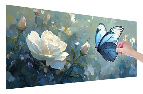 Diamond Painting Blume, 5D DIY Diamant Painting Bilder Schmetterling 150x60cm, Diamant Malerei Cross Stitch Stickerei Erwachsene Groß XXL, Basteln Erwachsene Set für Geschenke, Zimmer Wand Deko, Q-48 von Lijahoo