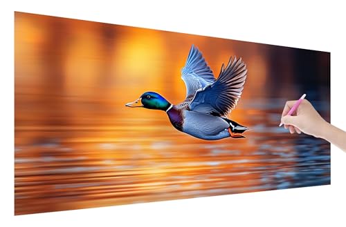 Diamond Painting Ente, 5D DIY Diamant Painting Bilder Tiere 150x60cm, Diamant Malerei Cross Stitch Stickerei Erwachsene Groß XXL, Basteln Erwachsene Set für Geschenke und Wand Deko Wohnzimmer, W-46 von Lijahoo