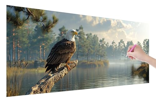 Diamond Painting Erwachsene, Adler Diamant Painting Bilder Set für Anfänger (150x60cm), 5D DIY Crystal Kunst Strass Stickerei Landschaft Diamant Malerei Kits, Bastelset Erwachsene für Wanddeko W-43 von Lijahoo