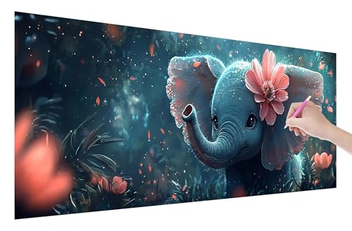 Diamond Painting Erwachsene, Elefant Diamant Painting Bilder Set für Anfänger (150x60cm), 5D DIY Crystal Kunst Strass Stickerei Blumen Diamant Malerei Kits, Bastelset Erwachsene für Home Wanddeko E-19 von Lijahoo