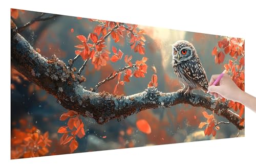 Diamond Painting Erwachsene, Eule Diamant Painting Bilder Set für Anfänger (200x80cm), 5D DIY Crystal Kunst Strass Stickerei Herbst Diamant Malerei Kits, Bastelset Erwachsene für Home Wanddeko, U-26 von Lijahoo