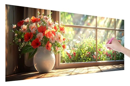 Diamond Painting Erwachsene, Fenster Diamant Painting Bilder Set für Anfänger (250x100cm), 5D DIY Crystal Kunst Strass Stickerei Blumen Diamant Malerei Kits, Bastelset Erwachsene für Wanddeko W-25 von Lijahoo