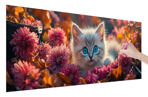 Diamond Painting Erwachsene, Gänseblümchen Diamant Painting Bilder Set für Anfänger (100x40cm), 5D DIY Crystal Kunst Strass Stickerei Katze Diamant Malerei Kits, Bastelset Erwachsene für Wanddeko U-3 von Lijahoo