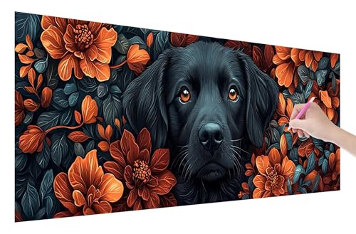 Diamond Painting Erwachsene, Hund Diamant Painting Bilder Set für Anfänger (150x60cm), 5D DIY Crystal Kunst Strass Stickerei Blumen Diamant Malerei Kits, Bastelset Erwachsene für Home Wanddeko, W-53 von Lijahoo