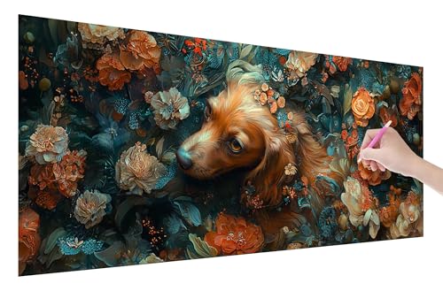 Diamond Painting Erwachsene, Hund Diamant Painting Bilder Set für Anfänger (250x100cm), 5D DIY Crystal Kunst Strass Stickerei Rosen Diamant Malerei Kits, Bastelset Erwachsene für Home Wanddeko, W-87 von Lijahoo