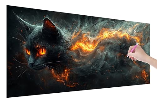 Diamond Painting Erwachsene, Katze Diamant Painting Bilder Set für Anfänger (150x60cm), 5D DIY Crystal Kunst Strass Stickerei Rauch Diamant Malerei Kits, Bastelset Erwachsene für Home Wanddeko, W-69 von Lijahoo