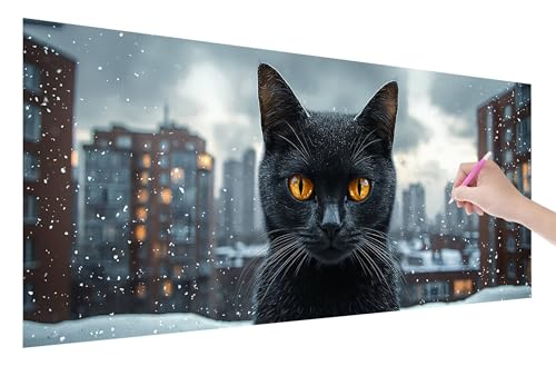 Diamond Painting Erwachsene, Katze Diamant Painting Bilder Set für Anfänger (150x60cm), 5D DIY Crystal Kunst Strass Stickerei Stadt Diamant Malerei Kits, Bastelset Erwachsene für Home Wanddeko, W-81 von Lijahoo