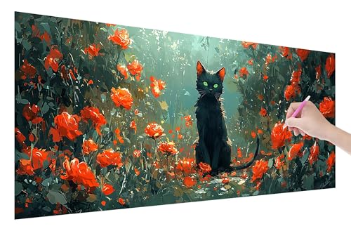 Diamond Painting Erwachsene, Katze Diamant Painting Bilder Set für Anfänger (250x100cm), 5D DIY Crystal Kunst Strass Stickerei Blumen Diamant Malerei Kits, Bastelset Erwachsene für Home Wanddeko, W-71 von Lijahoo