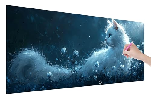 Diamond Painting Erwachsene, Katze Diamant Painting Bilder Set für Anfänger (250x100cm), 5D DIY Crystal Kunst Strass Stickerei Blumen Diamant Malerei Kits, Bastelset Erwachsene für Home Wanddeko, Y-79 von Lijahoo