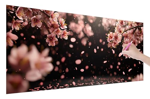 Diamond Painting Erwachsene, Kirschblüten Diamant Painting Bilder Set für Anfänger (150x60cm), 5D DIY Crystal Kunst Strass Stickerei Blumen Diamant Malerei Kits, Bastelset Erwachsene für Wanddeko Q-43 von Lijahoo