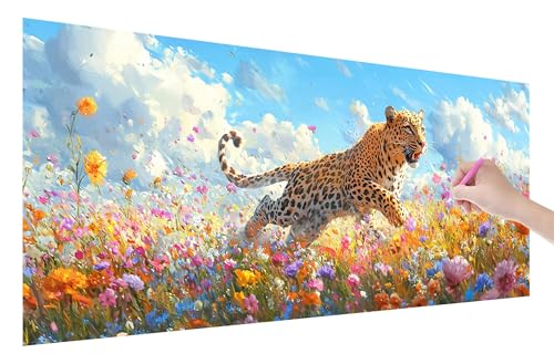 Diamond Painting Erwachsene, Leopard Diamant Painting Bilder Set für Anfänger (150x60cm), 5D DIY Crystal Kunst Strass Stickerei Blumenmeer Diamant Malerei Kits, Bastelset Erwachsene für Wanddeko U-5 von Lijahoo