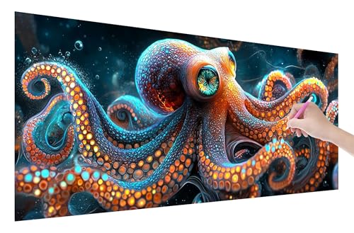 Diamond Painting Erwachsene, Oktopus Diamant Painting Bilder Set für Anfänger (100x40cm), 5D DIY Crystal Kunst Strass Stickerei Niedlich Diamant Malerei Kits, Bastelset Erwachsene für Wanddeko U-29 von Lijahoo