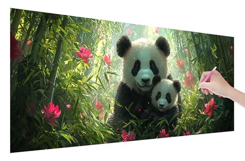 Diamond Painting Erwachsene, Panda Diamant Painting Bilder Set für Anfänger (150x60cm), 5D DIY Crystal Kunst Strass Stickerei Tiere Diamant Malerei Kits, Bastelset Erwachsene für Home Wanddeko, E-27 von Lijahoo