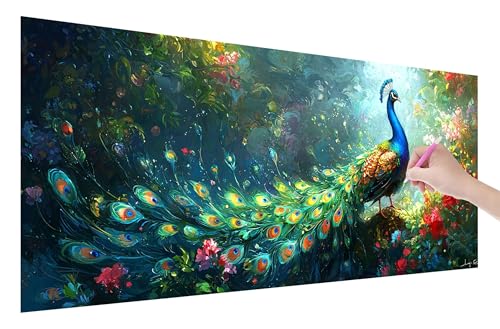 Diamond Painting Erwachsene, Pfau Diamant Painting Bilder Set für Anfänger (150x60cm), 5D DIY Crystal Kunst Strass Stickerei Landschaft Diamant Malerei Kits, Bastelset Erwachsene für Wanddeko E-35 von Lijahoo