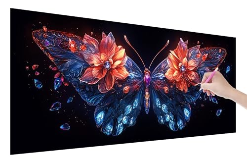 Diamond Painting Erwachsene, Schmetterling Diamant Painting Bilder Set für Anfänger (150x60cm), 5D DIY Crystal Strass Stickerei Blumen Diamant Malerei Kits, Bastelset Erwachsene für Wanddeko E-25 von Lijahoo