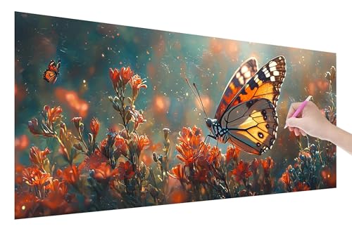 Diamond Painting Erwachsene, Schmetterling Diamant Painting Bilder Set für Anfänger (150x60cm), 5D DIY Crystal Strass Stickerei Blumen Diamant Malerei Kits, Bastelset Erwachsene für Wanddeko Q-19 von Lijahoo