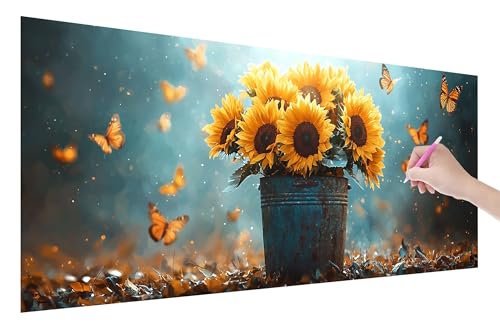 Diamond Painting Erwachsene, Sonnenblume Diamant Painting Bilder Set für Anfänger (250x100cm), 5D DIY Crystal Strass Stickerei Schmetterling Diamant Malerei Kit, Bastelset Erwachsene für Wanddeko W-29 von Lijahoo