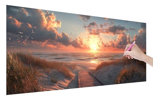 Diamond Painting Erwachsene, Strand Diamant Painting Bilder Set für Anfänger (150x60cm), 5D DIY Crystal Kunst Strass Stickerei Landschaft Diamant Malerei Kits, Bastelset Erwachsene für Wanddeko W-41 von Lijahoo