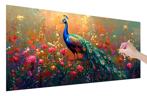 Diamond Painting Erwachsene, Tier Diamant Painting Bilder Set für Anfänger (250x100cm), 5D DIY Crystal Kunst Strass Stickerei Pfau Diamant Malerei Kits, Bastelset Erwachsene für Home Wanddeko, E-41 von Lijahoo