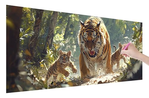 Diamond Painting Erwachsene, Tiger Diamant Painting Bilder Set für Anfänger (100x40cm), 5D DIY Crystal Kunst Strass Stickerei Tiere Diamant Malerei Kits, Bastelset Erwachsene für Home Wanddeko, U-27 von Lijahoo