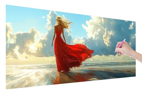 Diamond Painting Frau, 5D DIY Diamant Painting Bilder Strand 150x60cm, Diamant Malerei Cross Stitch Stickerei Erwachsene Groß XXL, Basteln Erwachsene Set für Geschenke und Wand Deko Wohnzimmer, W-64 von Lijahoo