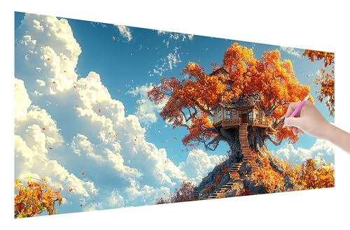 Diamond Painting Herbst, 5D DIY Diamant Painting Bilder Haus 200x80cm, Diamant Malerei Cross Stitch Stickerei Erwachsene Groß XXL, Basteln Erwachsene Set für Geschenke und Wand Deko Wohnzimmer, P-5 von Lijahoo