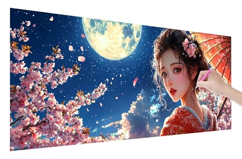 Diamond Painting Japan, 5D DIY Diamant Painting Bilder Frau 250x100cm, Diamant Malerei Cross Stitch Stickerei Erwachsene Groß XXL, Basteln Erwachsene Set für Geschenke und Wand Deko Wohnzimmer, W-14 von Lijahoo