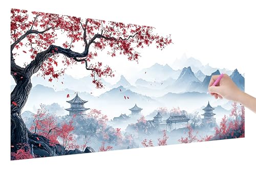 Diamond Painting Japan, 5D DIY Diamant Painting Bilder Landschaft 200x80cm, Diamant Malerei Cross Stitch Stickerei Erwachsene Groß XXL, Basteln Erwachsene Set für Geschenke und Zimmer Wand Deko, O-61 von Lijahoo