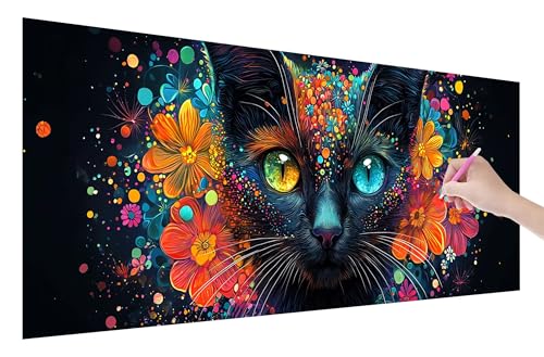 Diamond Painting Katze, 5D DIY Diamant Painting Bilder Blumen 150x60cm, Diamant Malerei Cross Stitch Stickerei Erwachsene Groß XXL, Basteln Erwachsene Set für Geschenke und Wand Deko Wohnzimmer, Q-86 von Lijahoo