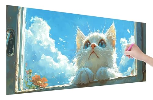 Diamond Painting Katze, 5D DIY Diamant Painting Bilder Tiere 200x80cm, Diamant Malerei Cross Stitch Stickerei Erwachsene Groß XXL, Basteln Erwachsene Set für Geschenke und Wand Deko Wohnzimmer, I-67 von Lijahoo