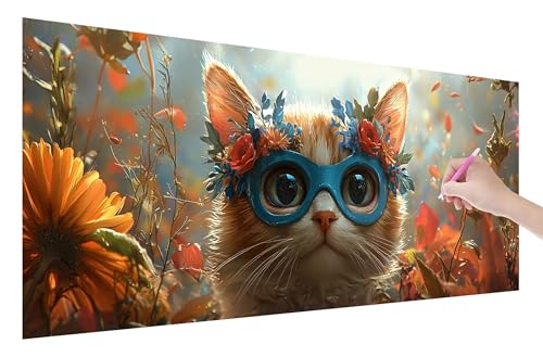 Diamond Painting Katze, 5D DIY Diamant Painting Bilder Tiere 200x80cm, Diamant Malerei Cross Stitch Stickerei Erwachsene Groß XXL, Basteln Erwachsene Set für Geschenke und Wand Deko Wohnzimmer, O-49 von Lijahoo