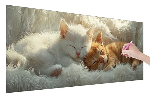 Diamond Painting Katze, 5D DIY Diamant Painting Bilder Tiere 250x100cm, Diamant Malerei Cross Stitch Stickerei Erwachsene Groß XXL, Basteln Erwachsene Set für Geschenke und Wand Deko Wohnzimmer, U-2 von Lijahoo