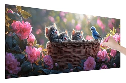 Diamond Painting Katze, 5D DIY Diamant Painting Bilder Vogel 200x80cm, Diamant Malerei Cross Stitch Stickerei Erwachsene Groß XXL, Basteln Erwachsene Set für Geschenke und Wand Deko Wohnzimmer, Y-75 von Lijahoo