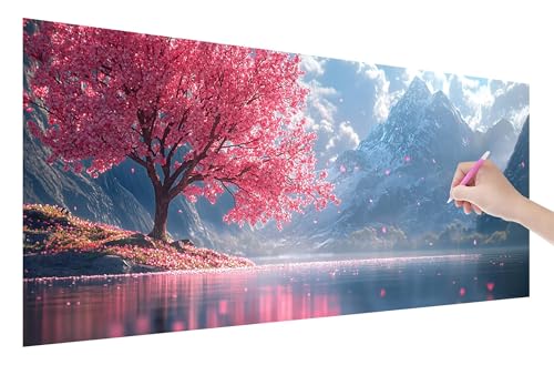 Diamond Painting Kirschblüten, 5D DIY Diamant Painting Bilder Landschaft 150x60cm, Diamant Malerei Cross Stitch Stickerei Erwachsene Groß XXL, Basteln Erwachsene Set für Geschenke, Wand Deko, E-42 von Lijahoo