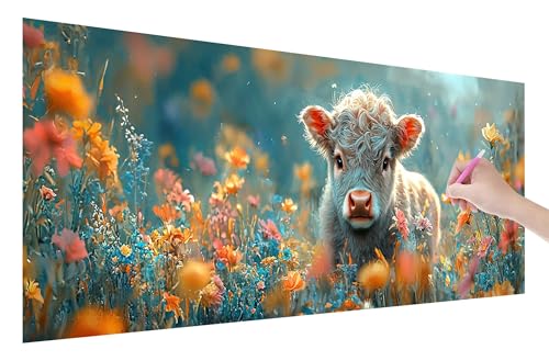 Diamond Painting Kuh, 5D DIY Diamant Painting Bilder Tiere 150x60cm, Diamant Malerei Cross Stitch Stickerei Erwachsene Groß XXL, Basteln Erwachsene Set für Geschenke und Wand Deko Wohnzimmer, E-34 von Lijahoo