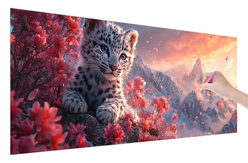 Diamond Painting Leopard, 5D DIY Diamant Painting Bilder Blumen 150x60cm, Diamant Malerei Cross Stitch Stickerei Erwachsene Groß XXL, Basteln Erwachsene Set für Geschenke und Zimmer Wand Deko, E-80 von Lijahoo