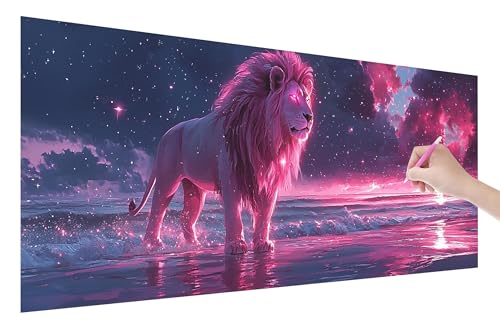 Diamond Painting Löwe, 5D DIY Diamant Painting Bilder Strand 150x60cm, Diamant Malerei Cross Stitch Stickerei Erwachsene Groß XXL, Basteln Erwachsene Set für Geschenke und Wand Deko Wohnzimmer, W-82 von Lijahoo